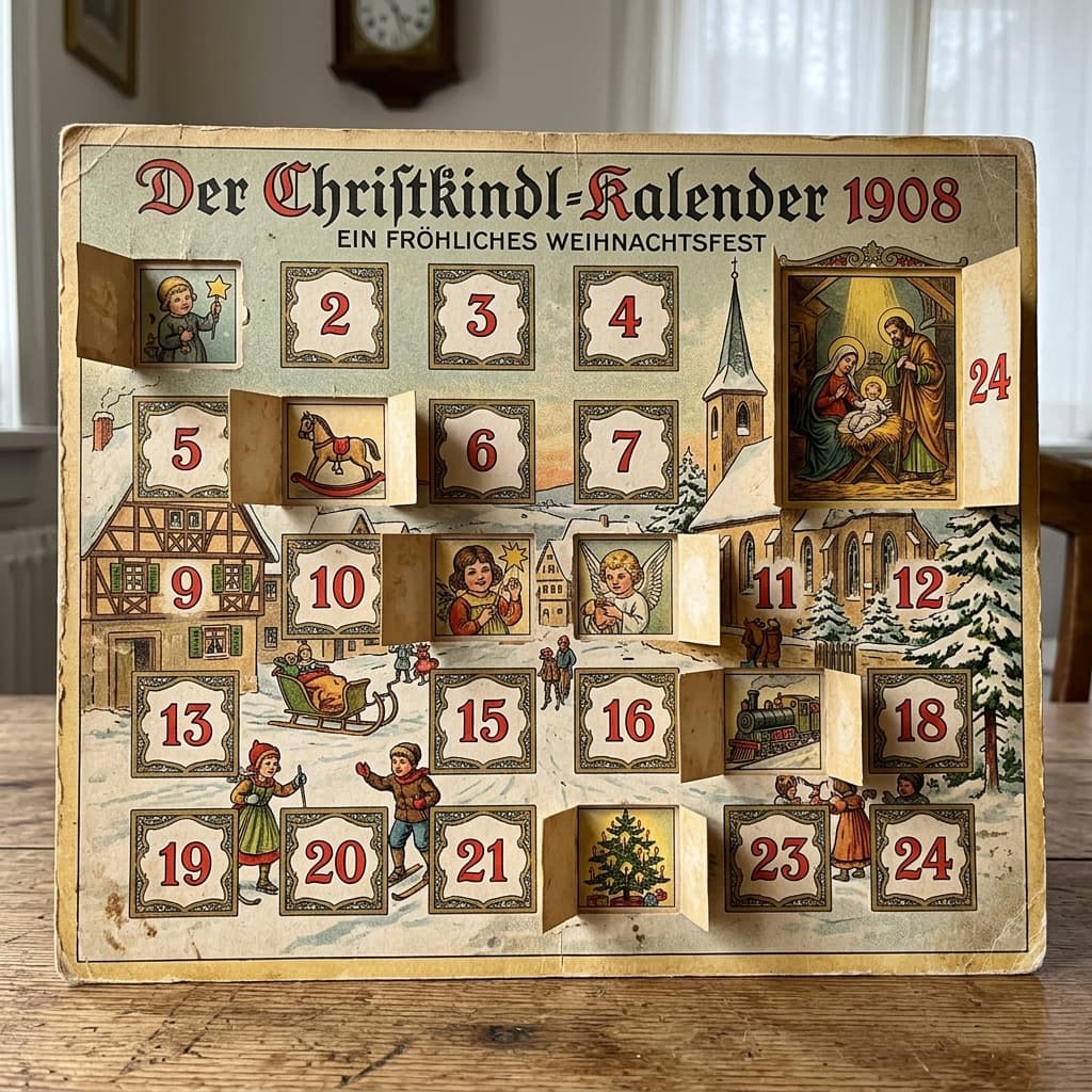 Historical early German printed Advent calendar from 1908