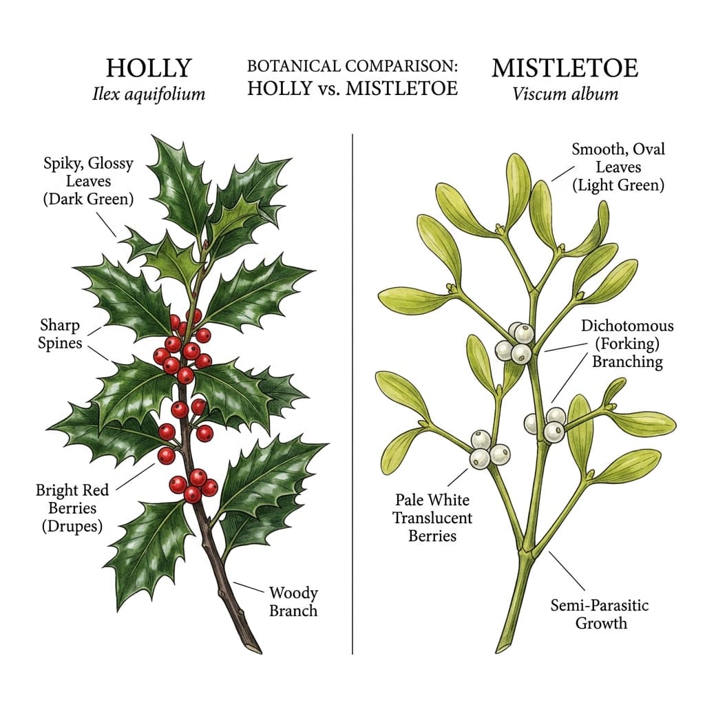 Difference between holly and mistletoe Christmas plants