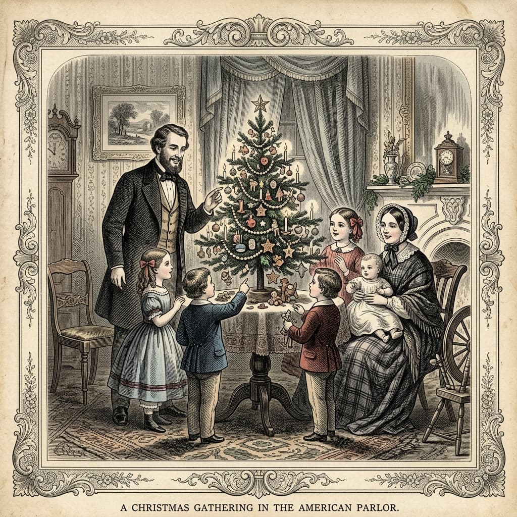 Godey's Lady's Book Christmas tree illustration from 1850
