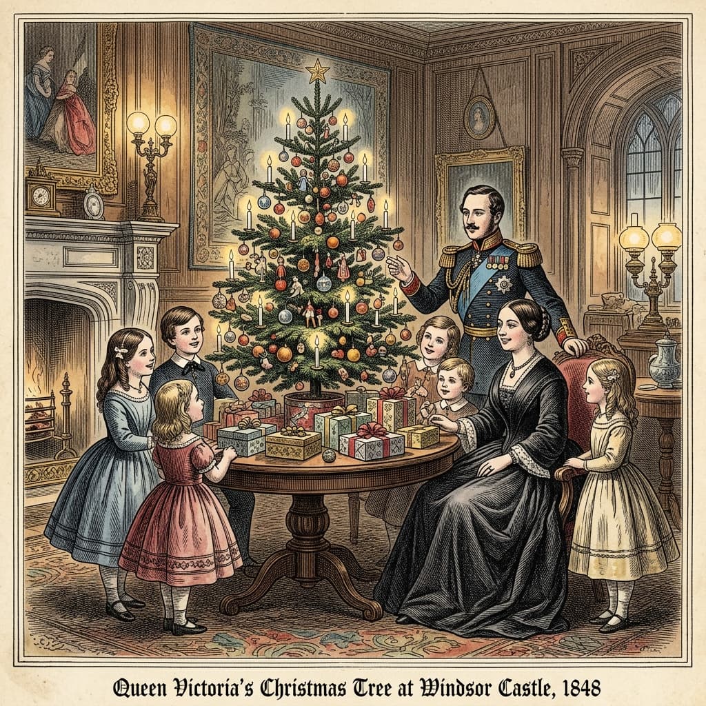 Queen Victoria and Prince Albert around a Christmas tree in 1848